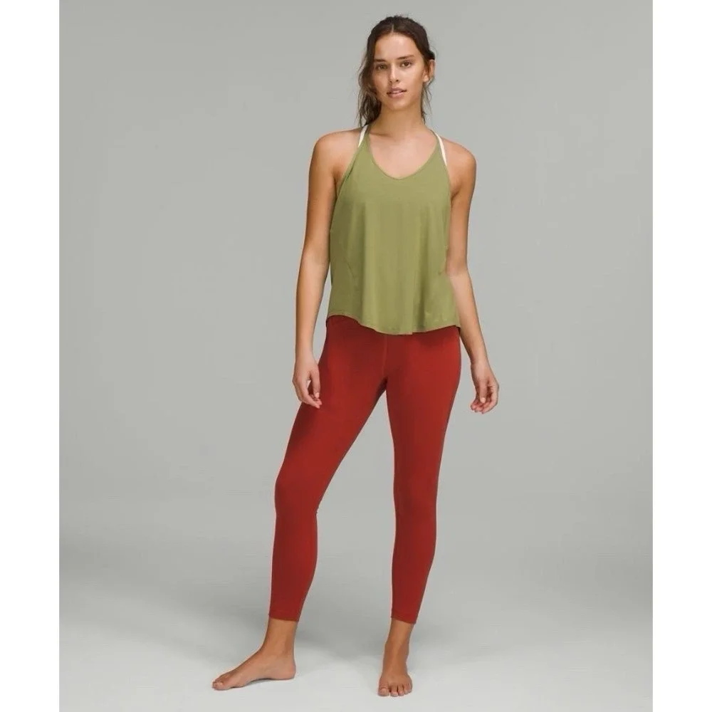 Lululemon Modal Silk Blend Yoga Tank‎ Top Sz 2 Green Open Back Athletic Flowy